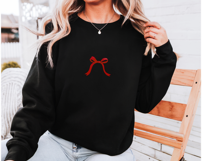 Embroidered Holiday Red Bow Sweatshirt