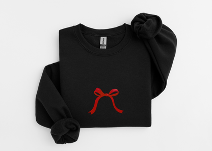 Embroidered Holiday Red Bow Sweatshirt