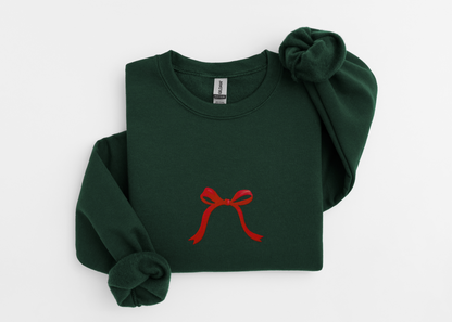 Embroidered Holiday Red Bow Sweatshirt