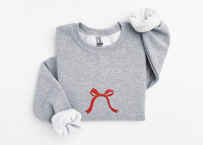 Embroidered Holiday Red Bow Sweatshirt