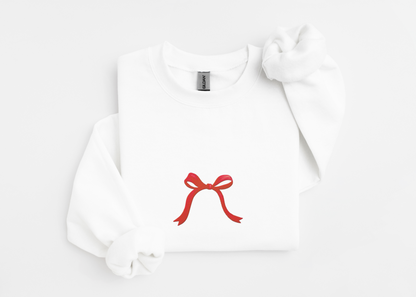 Embroidered Holiday Red Bow Sweatshirt