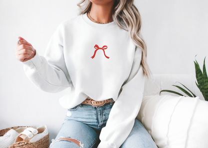 Embroidered Holiday Red Bow Sweatshirt