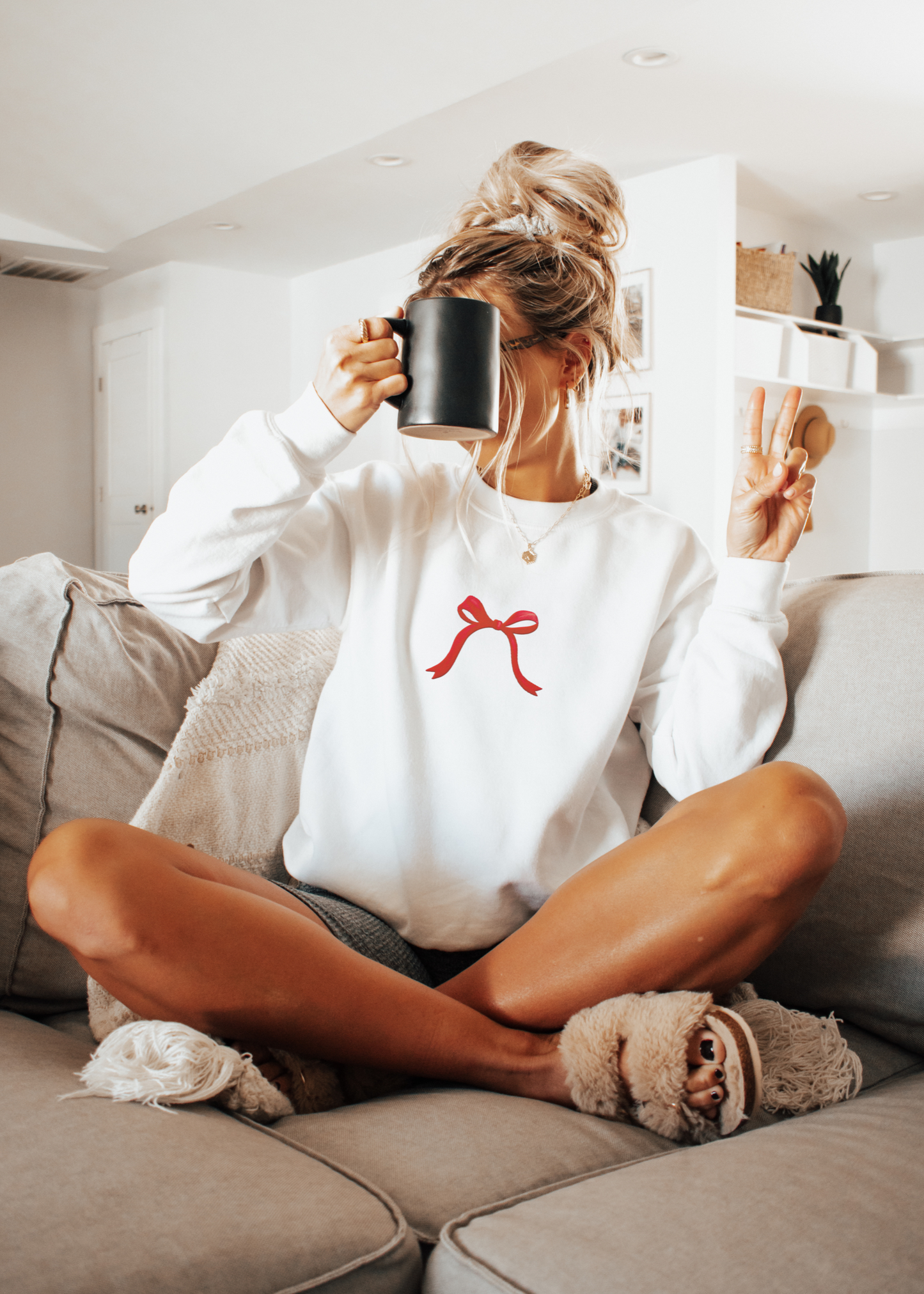 Embroidered Holiday Red Bow Sweatshirt